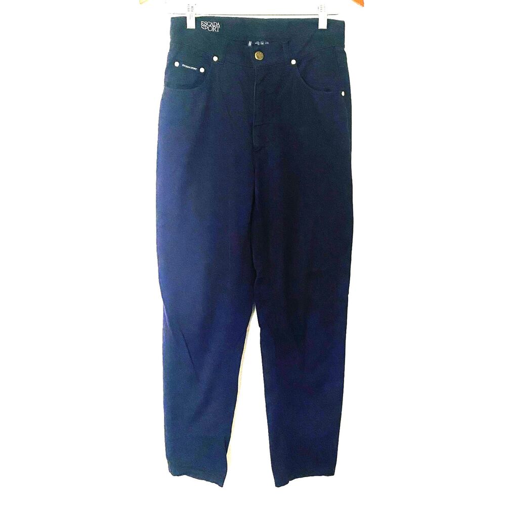Escada Sports Pants Womens Navy Blue Cotton Twill Casual High Rise Crop 36 (6)